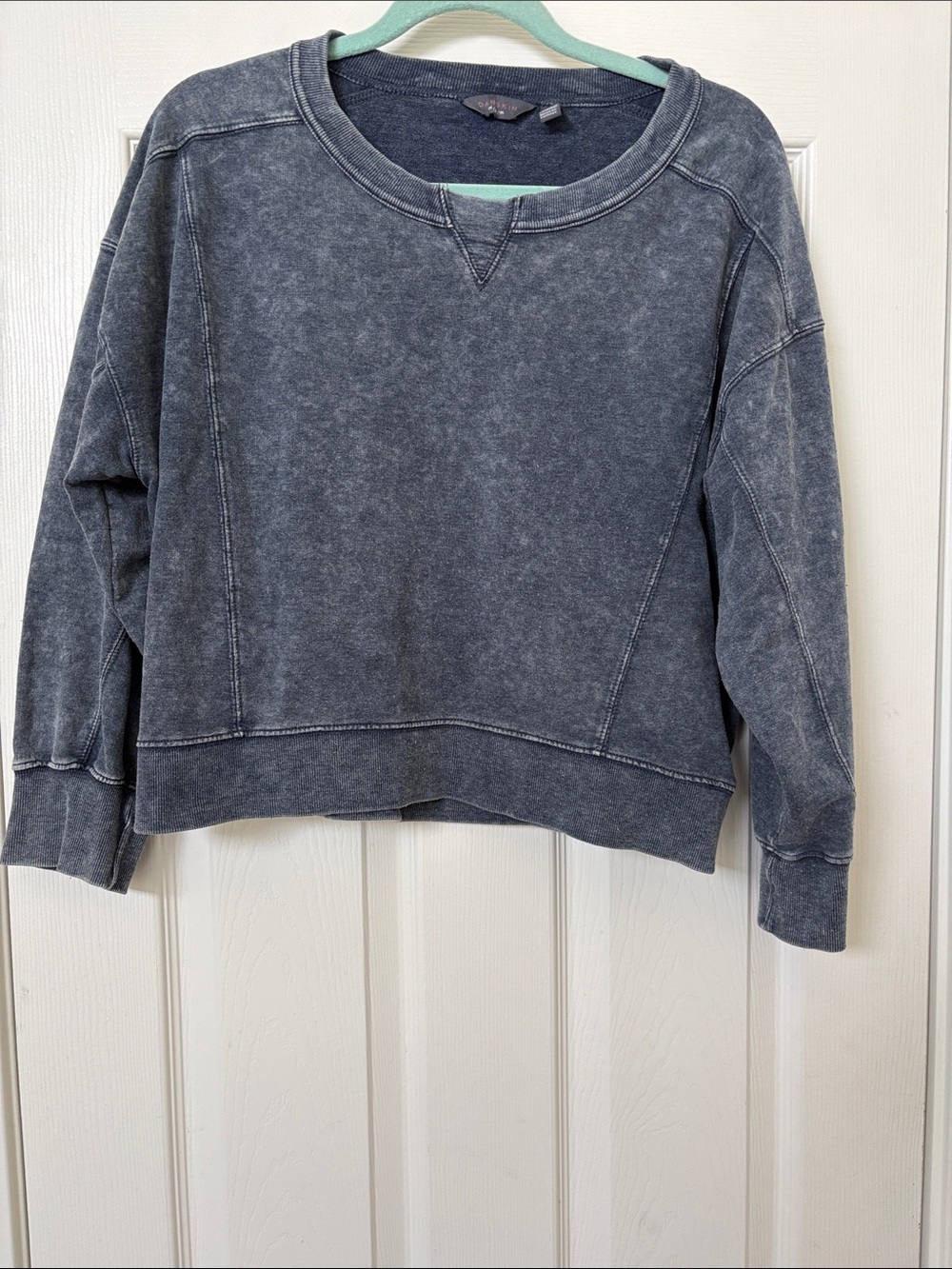 Washed-Blue Pullover Cropped Sweatshirt
